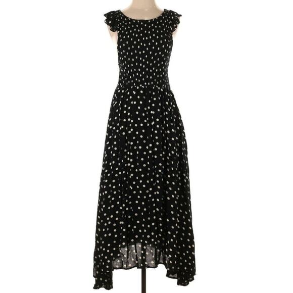 Free People Chambray Butterflies Black Dotted Midi Dress - Picture 1 of 5